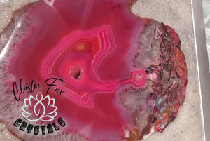 Pink Brazilian Agate Slice in Epoxy Resin Silver Frame