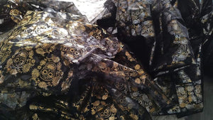 Black Dual Sided Gold & Silver Sheer Sugar Skull Fabric