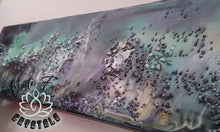 Load image into Gallery viewer, Wood Canvas Epoxy Resin Moonstone Crystal &quot;Aurora&quot; Art Piece
