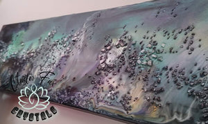 Wood Canvas Epoxy Resin Moonstone Crystal "Aurora" Art Piece