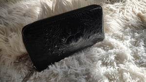 Black Artificial Leather Crocodile Alligator Print Wallet