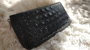 Black Artificial Leather Crocodile Alligator Print Wallet