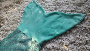 Teal Aqua & Metallic Scales Mermaid Tail Blanket