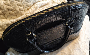 Anne Klein Black & Gold Crocodile Print Faux Leather Purse Bag