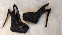 Load image into Gallery viewer, Jessica Black Velour Bling Open Toe High Heels Sz8
