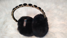 Load image into Gallery viewer, Vince Camuto Black Faux Fur Gold Bling Embellished Ear Muffs
