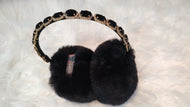 Vince Camuto Black Faux Fur Gold Bling Embellished Ear Muffs