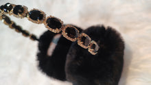 Load image into Gallery viewer, Vince Camuto Black Faux Fur Gold Bling Embellished Ear Muffs
