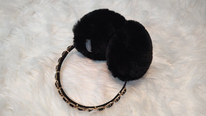 Vince Camuto Black Faux Fur Gold Bling Embellished Ear Muffs