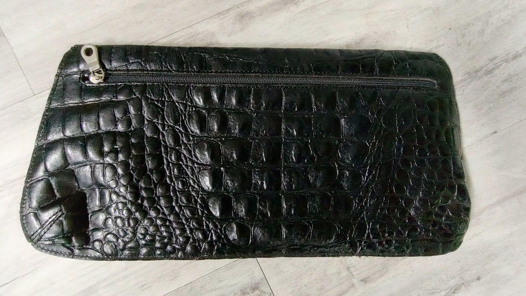 Zenith Black Leather Crocodile Alligator Print Clutch Handbag