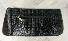 Load image into Gallery viewer, Zenith Black Leather Crocodile Alligator Print Clutch Handbag
