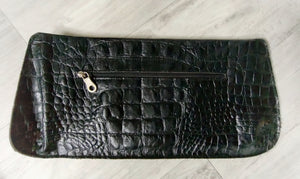 Zenith Black Leather Crocodile Alligator Print Clutch Handbag