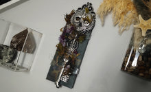 Load image into Gallery viewer, Handmade Amethyst &amp; Moss Skeleton Key on Glass Mount
