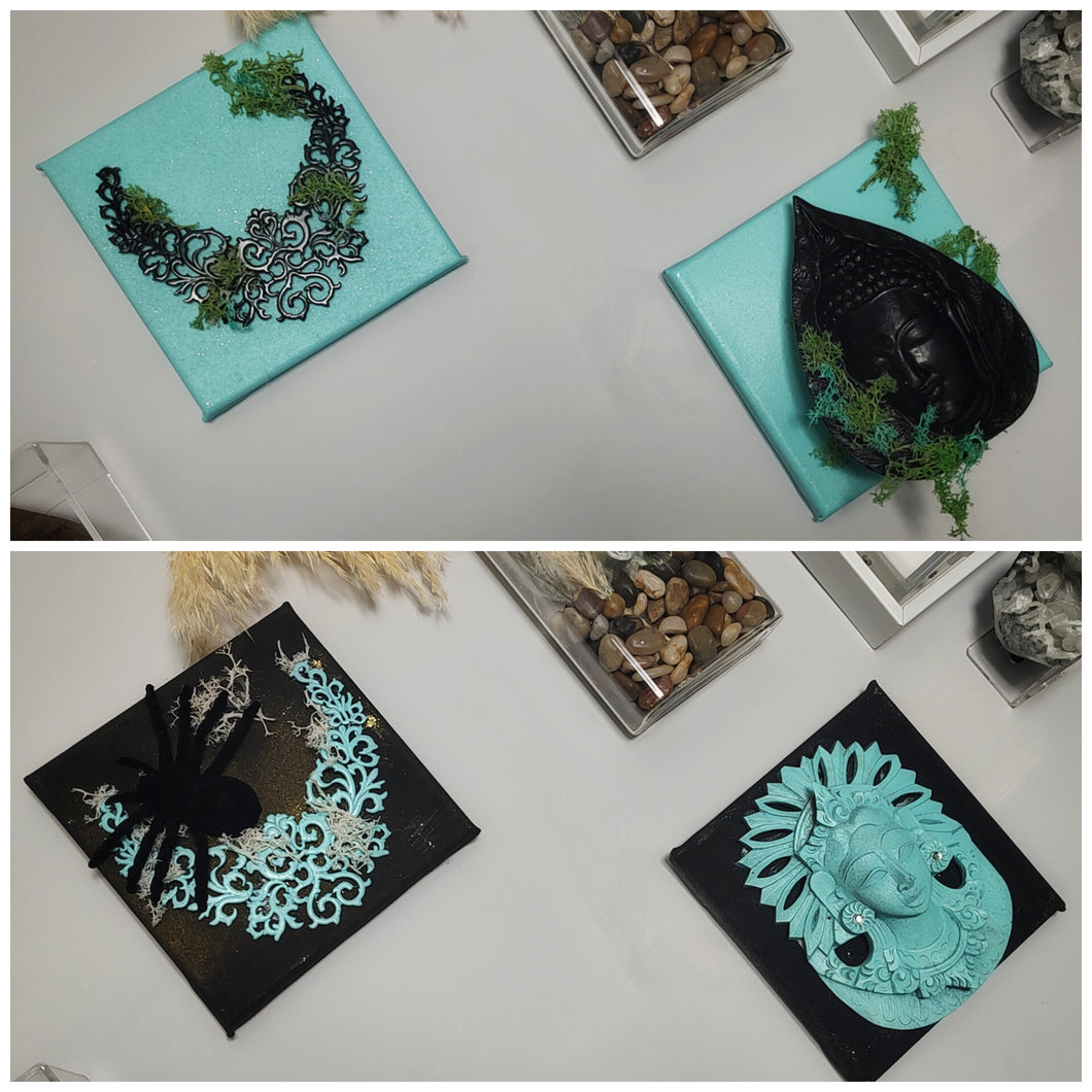Tiffany Blue & Black Spider & Necklace Canvas Art (4pcs)