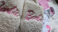 Load image into Gallery viewer, White &amp; Pink Sherpa Barbie Slippers Small NWT
