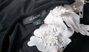 Alfani Black Open Shoulder Floral Trim Top XL