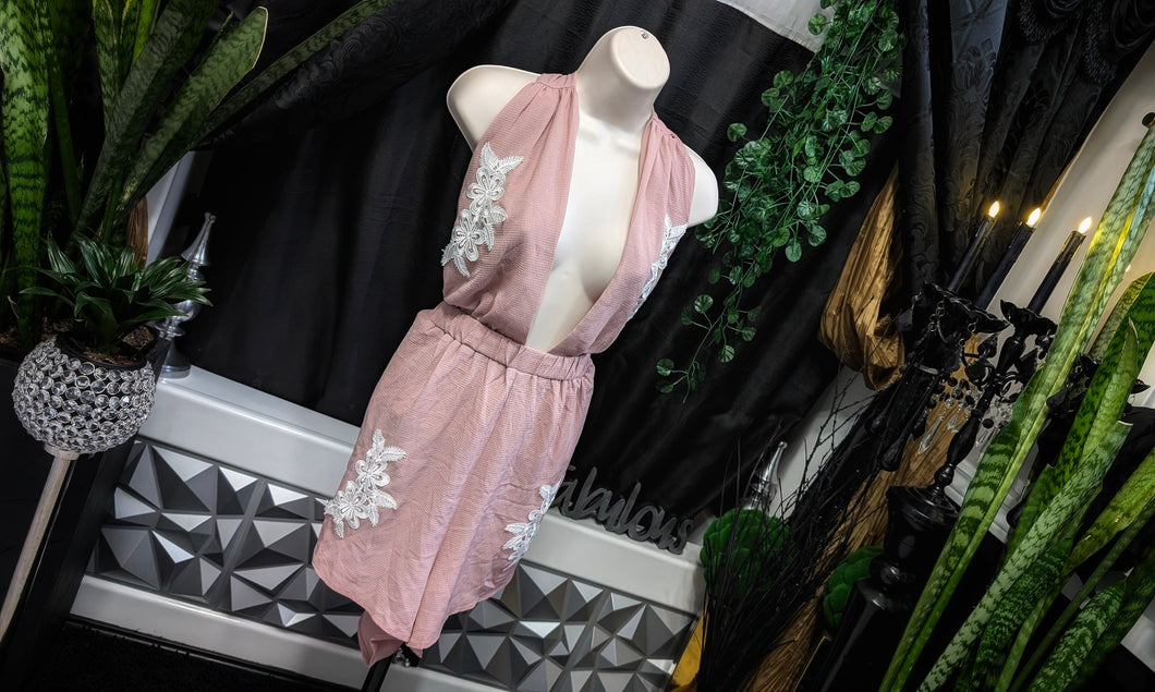 Covet Dusty Rose Short Halter Romper Suit XL