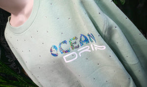 Ocean Drip Mint Rhinestone Accented "Mermaid Hair" Sweater NEW 1X