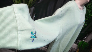Ocean Drip Mint Rhinestone Accented "Mermaid Hair" Sweater NEW 1X