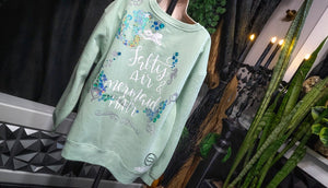Ocean Drip Mint Rhinestone Accented "Mermaid Hair" Sweater NEW 1X