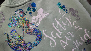 Ocean Drip Mint Rhinestone Accented "Mermaid Hair" Sweater NEW 1X