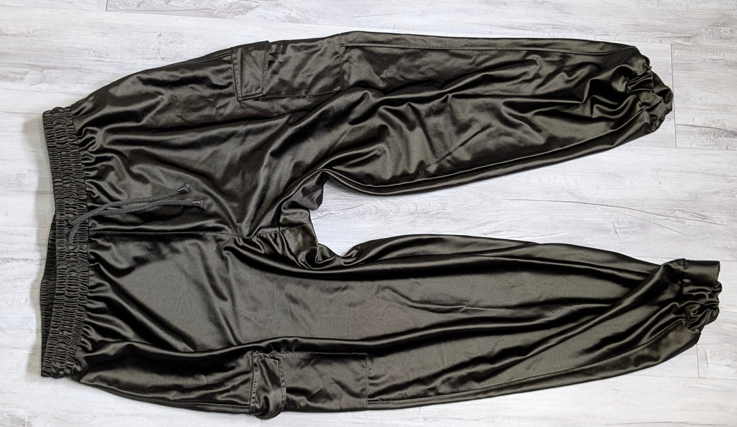 Metallic Silky Army Green Camo Jogger Pants XL-1X