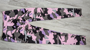 Pink & Grey Camouflage Camo Activewear Leggings LG