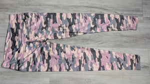 Pink & Grey Camouflage Camo Activewear Leggings LG