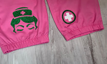 Load image into Gallery viewer, Nurse Drip Glitter Green &amp; Pink Medical Scrub Pants XL
