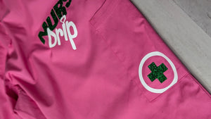 Nurse Drip Glitter Green & Pink Medical Scrub Pants XL