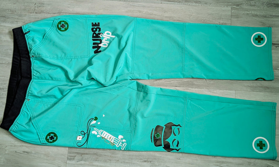 Nurse Drip Glitter Minty Green Medical Scrub Pants LG