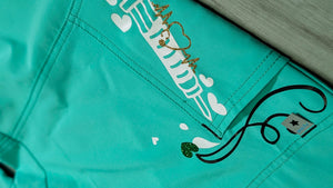 Nurse Drip Glitter Minty Green Medical Scrub Pants LG