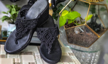 Load image into Gallery viewer, Ardene Black Boho Crochet Wedge Sandals sz8
