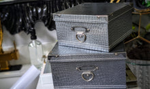 Load image into Gallery viewer, Silver Alligator Crocodile Print Storage Boxes x2
