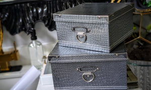 Silver Alligator Crocodile Print Storage Boxes x2