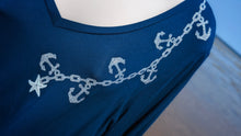 Load image into Gallery viewer, Deep Blue Ocean Drip Anchor Glitter Side Slit Top LG-XL
