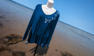 Deep Blue Ocean Drip Anchor Glitter Side Slit Top LG-XL