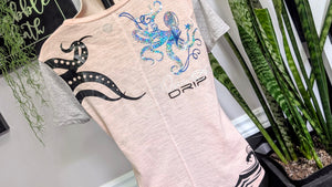 Ocean Drip Octopus Glitter Tee Shirt Top SM