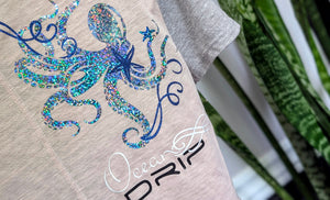 Ocean Drip Octopus Glitter Tee Shirt Top SM