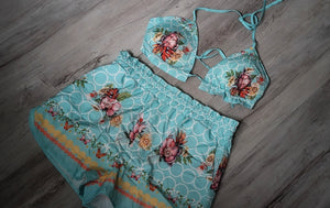 Hawaiian Ocean Floral Halter Bikini Top & Shorts XL