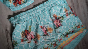 Hawaiian Ocean Floral Halter Bikini Top & Shorts XL
