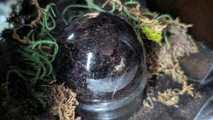 2" Red Garnet Sphere w/Selenite Charging Wands in Wood Display Case