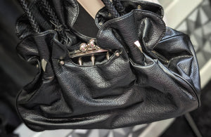 Vintage Leather Spiked Ruffle Ball Clasp Hobo Purse Bag