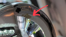 Load image into Gallery viewer, Chrome Crate &amp; Barrel Sphere &amp; Abbott Pebble **pebble is missing an end - sphere has discoloration marks** SHELF INCLUDED
