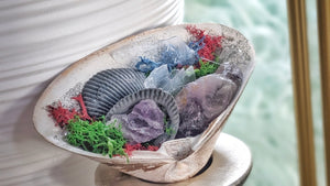 Amethyst Crystal & Artificial Moss in Seashell