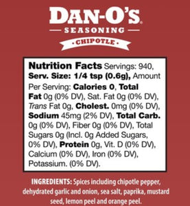 Dan-O's Chipotle Low Sodium 20oz BBQ Grill Seasoning NEW