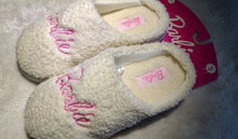 Load image into Gallery viewer, White &amp; Pink Sherpa Barbie Slippers Small NWT
