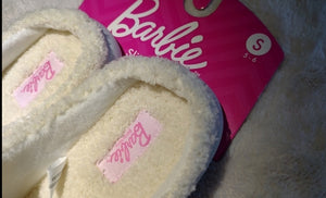 White & Pink Sherpa Barbie Slippers Small NWT