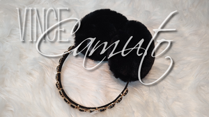 Vince Camuto Black Faux Fur Gold Bling Embellished Ear Muffs