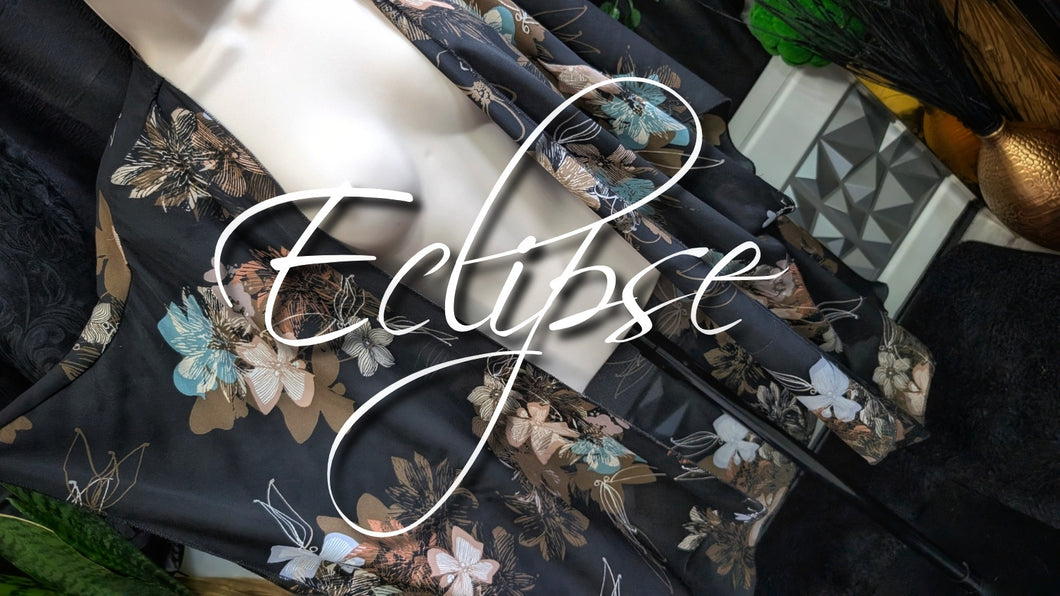 Eclipse Black Floral Sheer Cover Up Shawl MD-XL